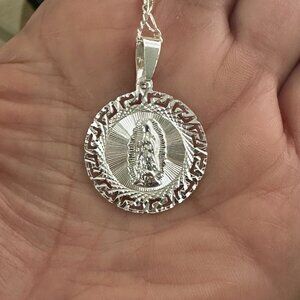 Sterling Silver 925 Virgin Mary Virgen De Guadalupe Pendant Catholic Christian